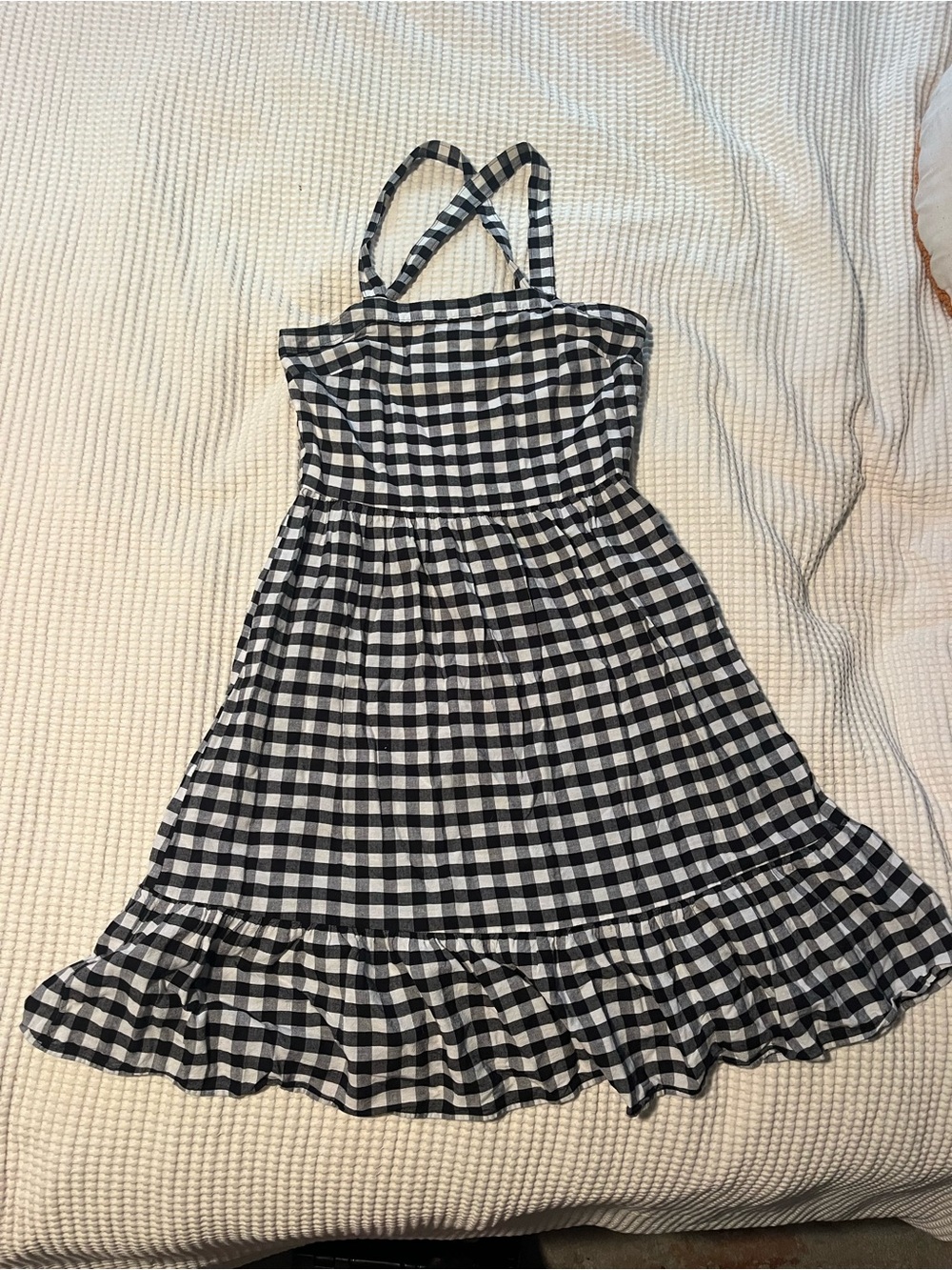 LOFT Black and White Gingham Sundress with Ruffle Hem